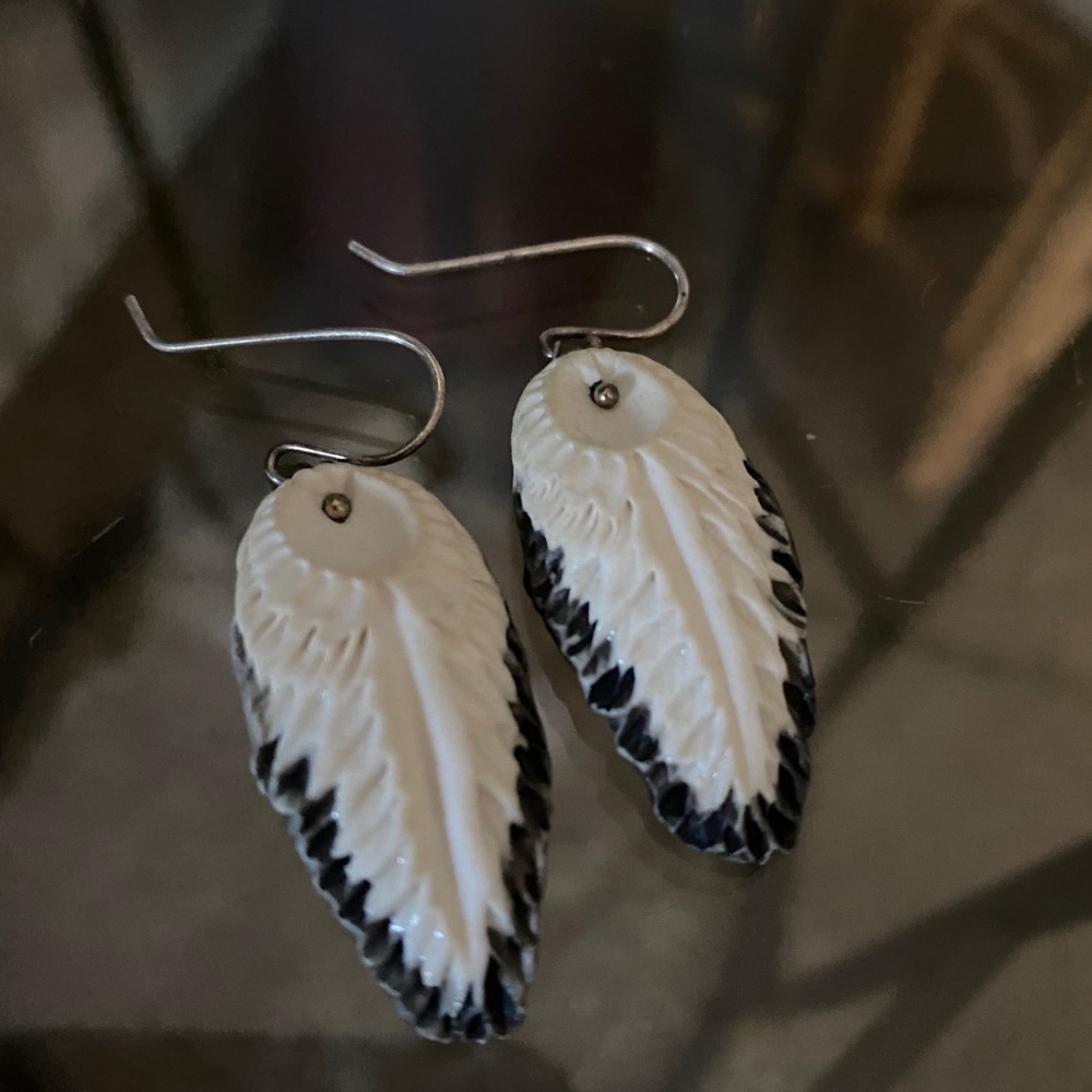 Porcelain feather 🪶 dangle earrings